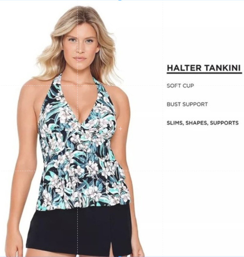 Swim Solutions Halter Tankini Top Women's Size 8 Multi Floral Bust Support Swim
